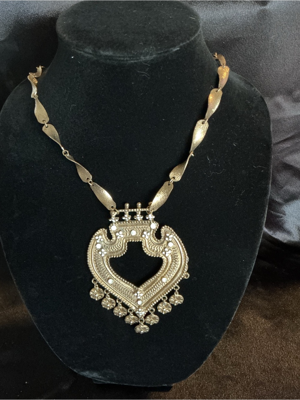Vintage TribalGold Heart Pendant Statement Necklace - Women Jewelry